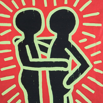 Stampa Keith Haring : Couple in black, red and green (1982)