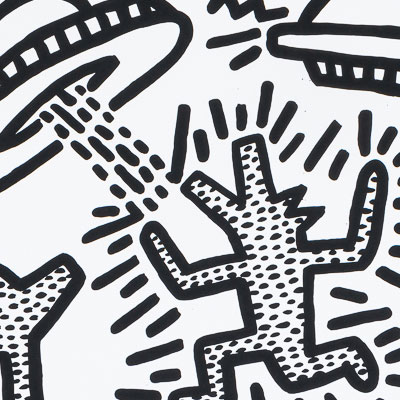 Stampa Keith Haring : Dogs with UFOs (1982)