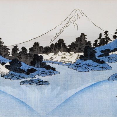 Stampa di Hokusai: Riflesso del monte Fuji nel lago Kawaguchi