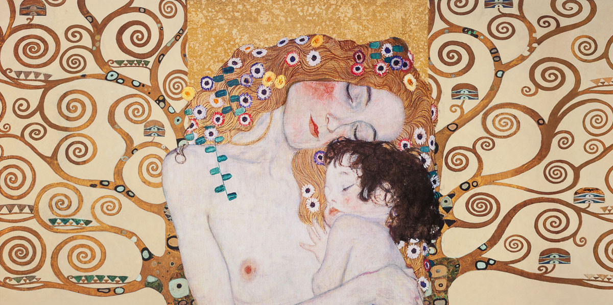 Stampa Gustav Klimt - La Maternità e l'albero della vita (crema)