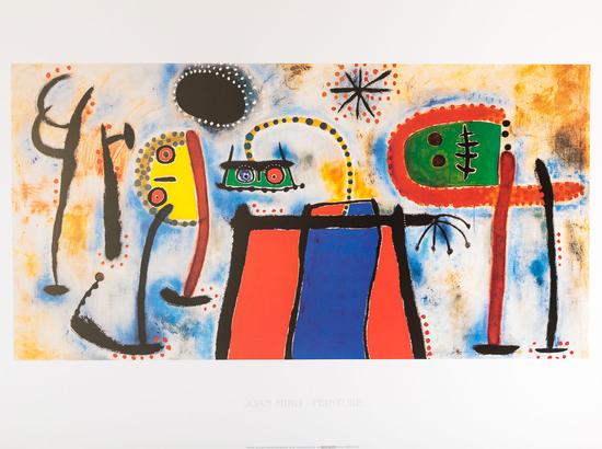 OqcEha Joan Miro Impression sur toile sur toile représentant des femmes et un oiseau dans la nuit - Décoration murale pour chambre à coucher et salon - 60 x 90 cm