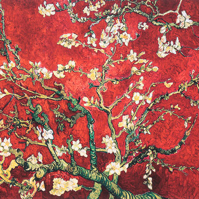 Affiche Van Gogh - Branche d'amandier en fleur (rouge)