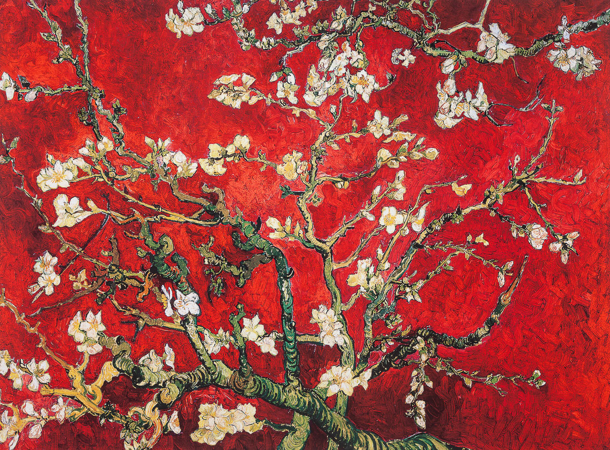 Affiche Van Gogh - Branche d'amandier en fleur (rouge)