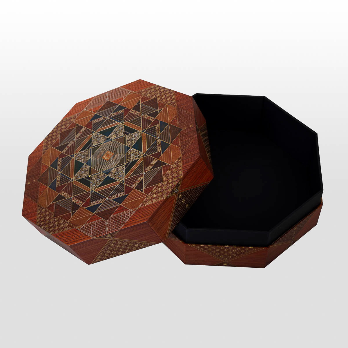 Kirikane Bija Octagonal Keepsake Box (box open)