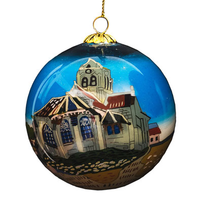 Vincent Van Gogh glass ball christmas ornament : The Church at Auvers