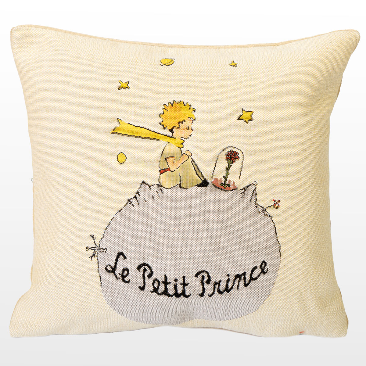 Housse de coussin Saint-Exupéry : Petit Prince, Planète et fleur