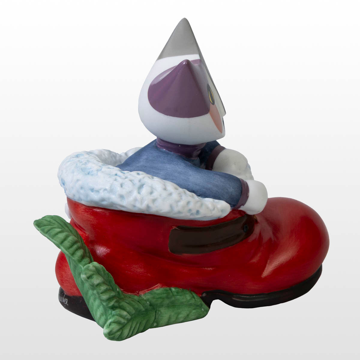 Figura de porcelana Rosina Wachtmeister: Paco en un zapato de Papá Noel (vista lateral derecha)