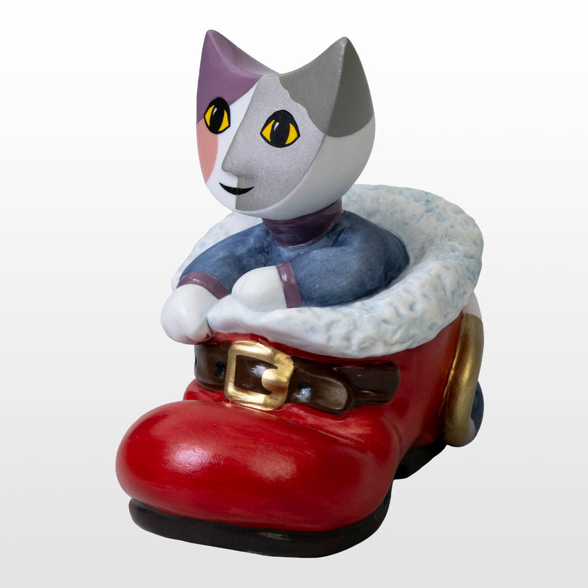Figura de porcelana Rosina Wachtmeister: Paco en un zapato de Papá Noel (vista lateral izquierda)