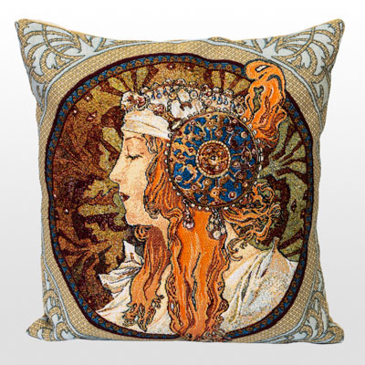 Alphonse Mucha Cushion Cover: Byzantine Redhead (1897)