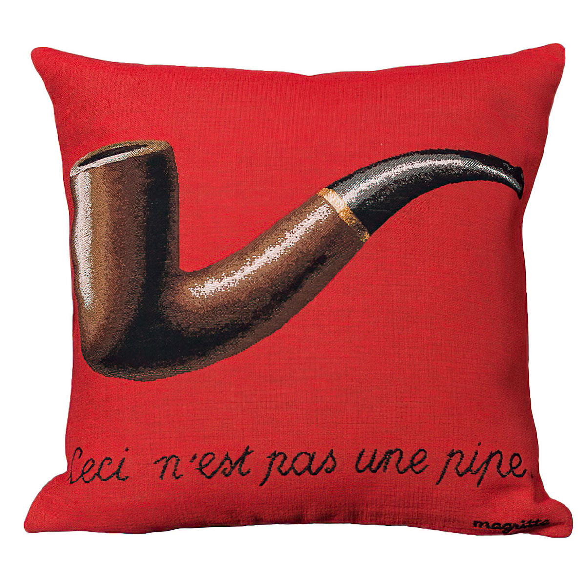 René Magritte Cushion cover : The Treachery of Images (1929) - red
