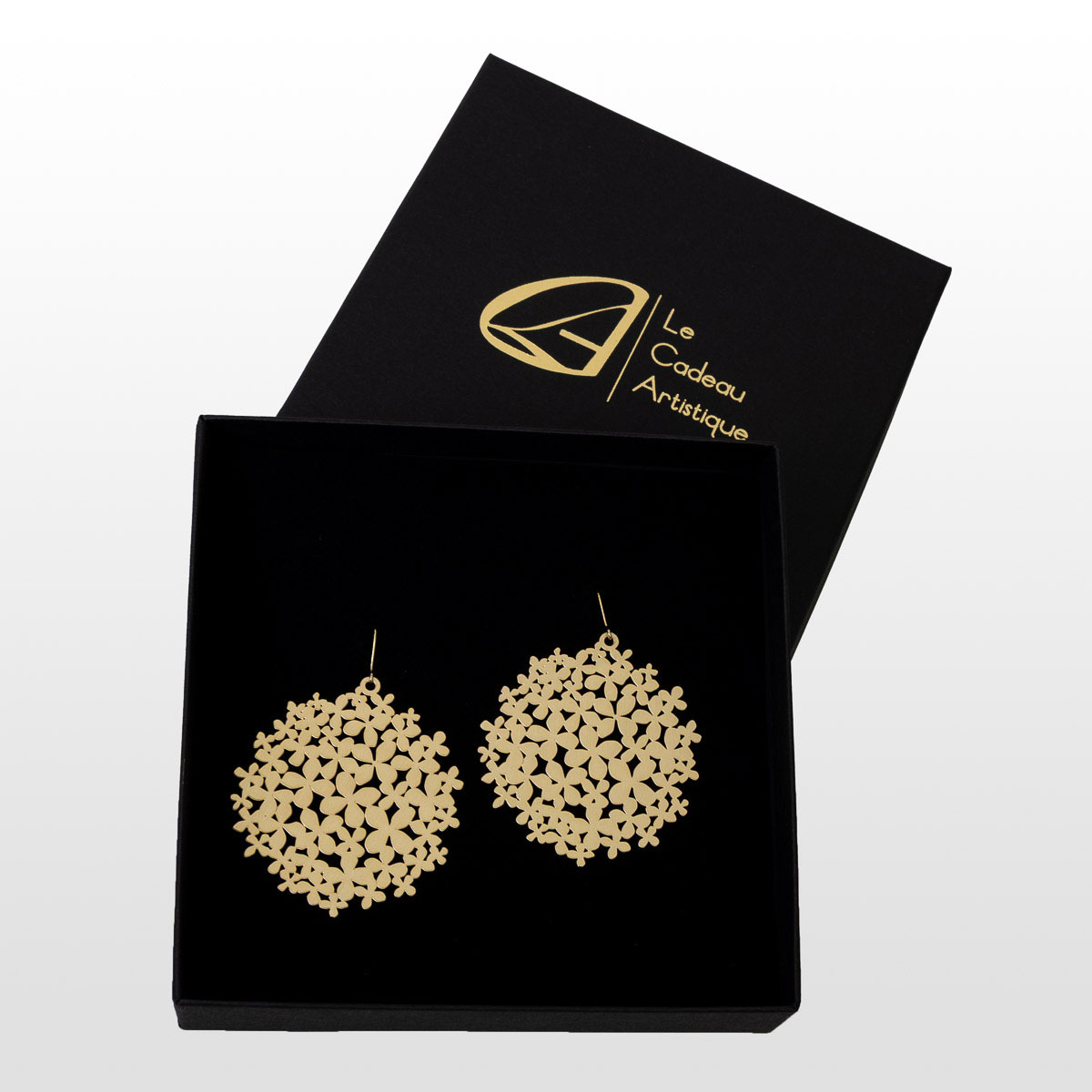 Boucles d'oreilles Gustav Klimt : Jardin fleuri (doré, boîte cadeau)