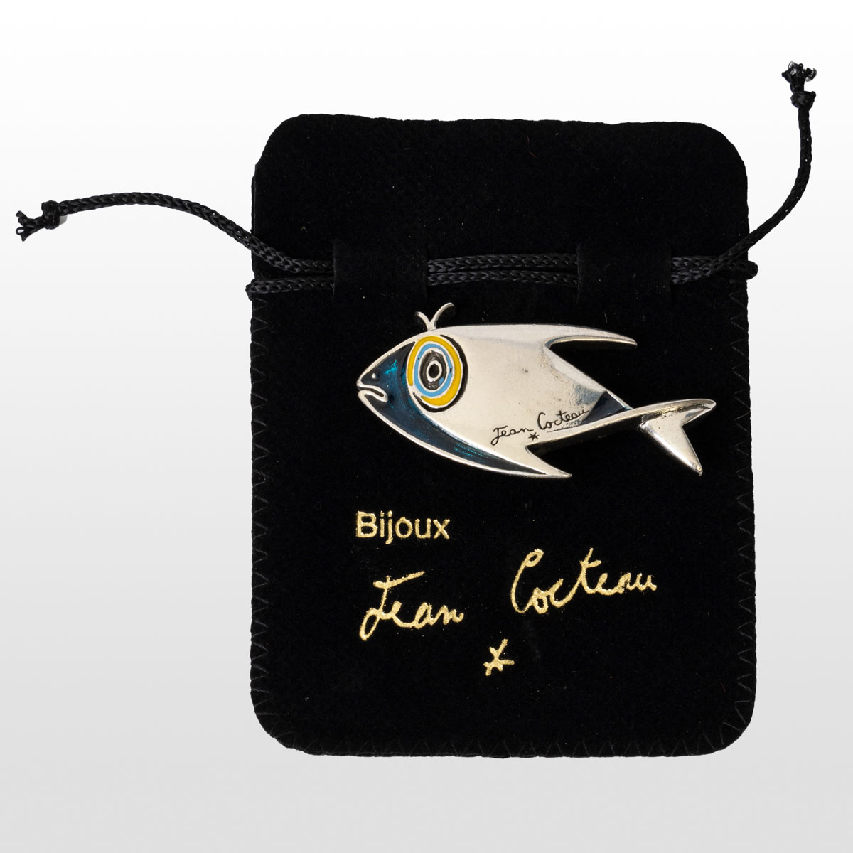 Broche Jean Cocteau : Poisson plein (argenté) détail 1