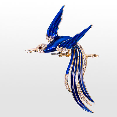 Broche Art Deco pájaro azul tropical