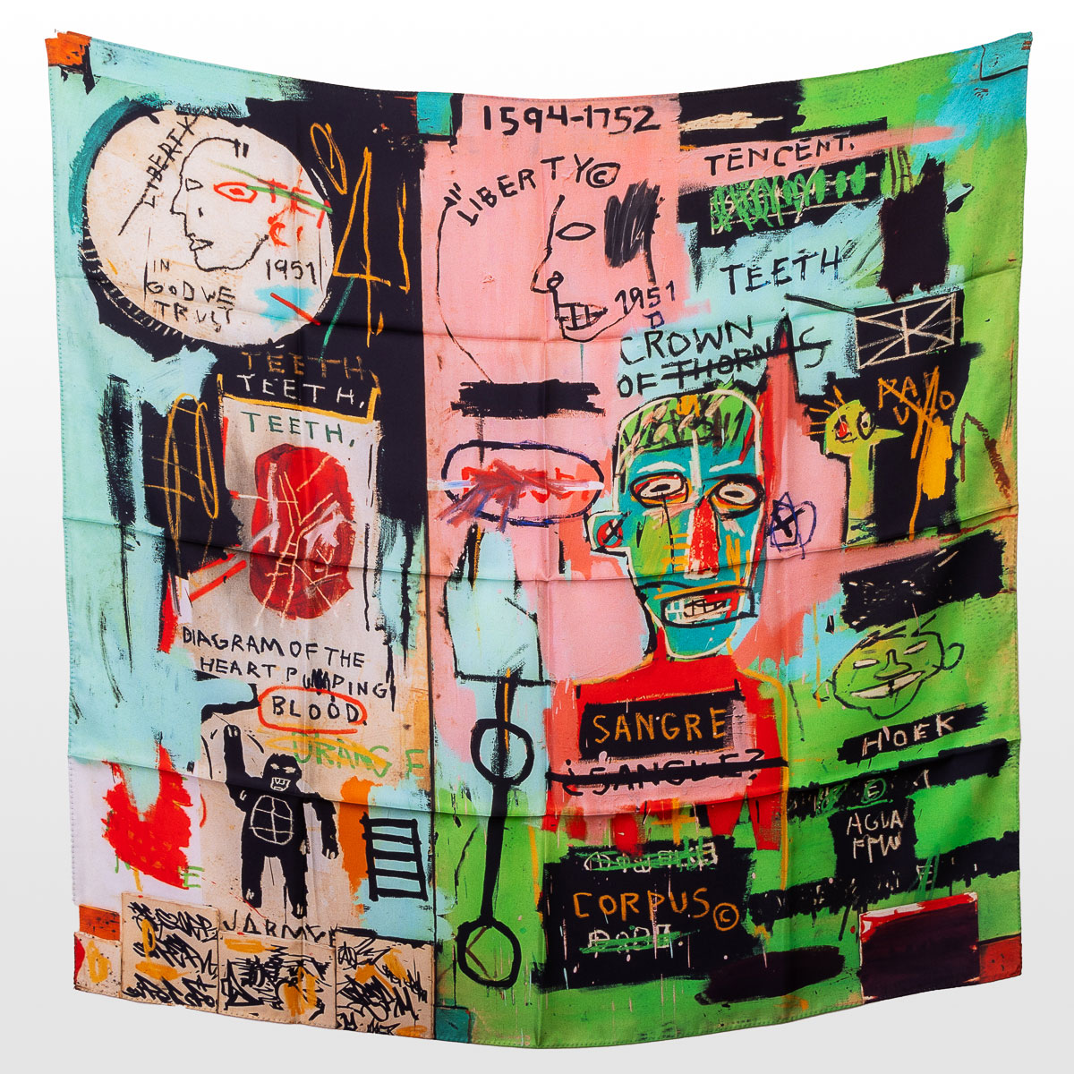 Foulard carré en soie Jean-Michel Basquiat - In Italian (déplié)