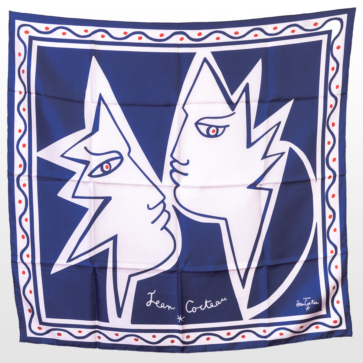 Jean Cocteau Square scarf - Le théâtre de Cap d’Ail (unfolded navy blue)