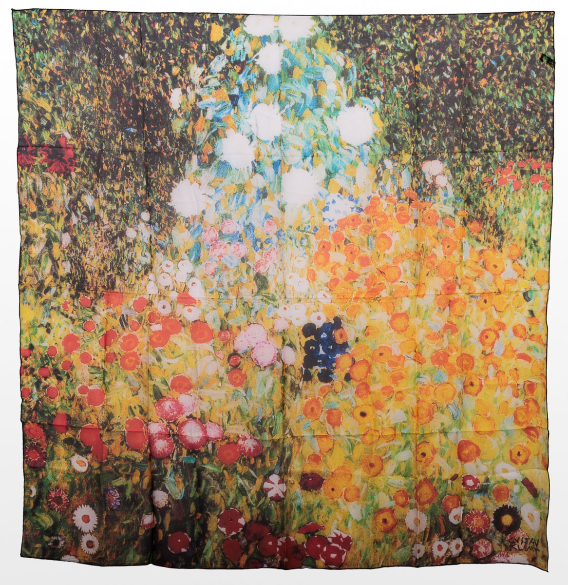 Pañuelo Gustav Klimt - Jardín de flores (120 x 120 cm) (desplegado)