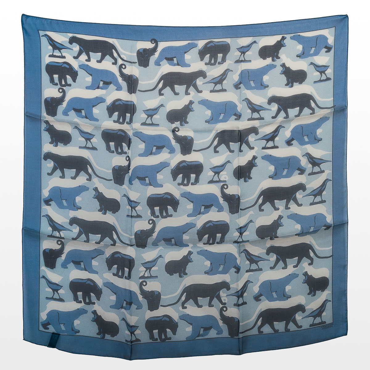 Jean Pompon Square scarf - Les animaux (blue) (unfolded)