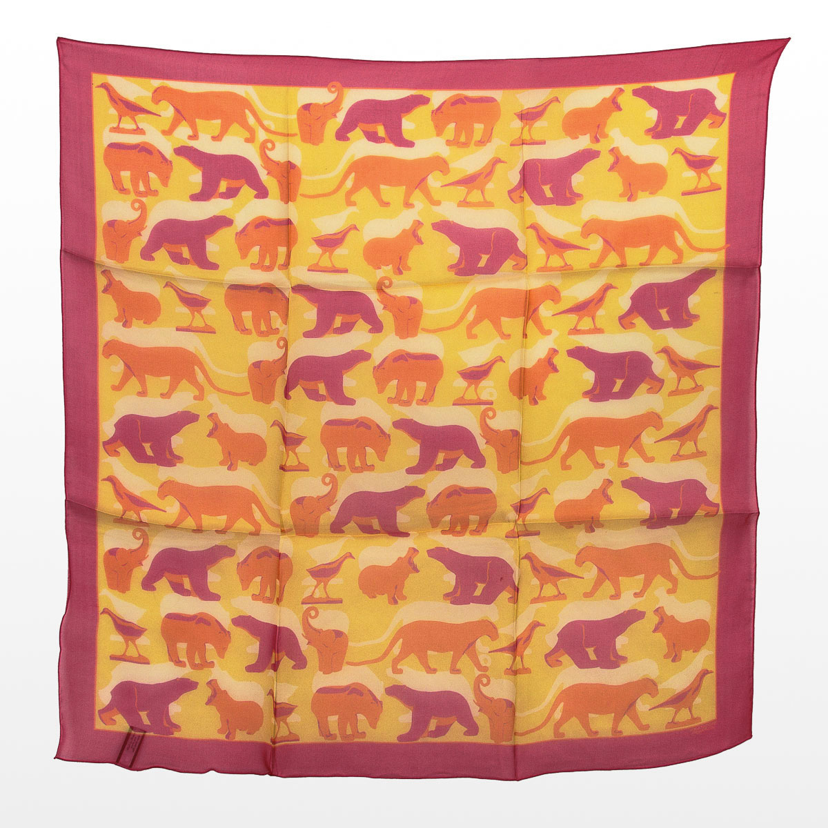 Jean Pompon Square scarf - Les animaux (Coral) (unfolded)