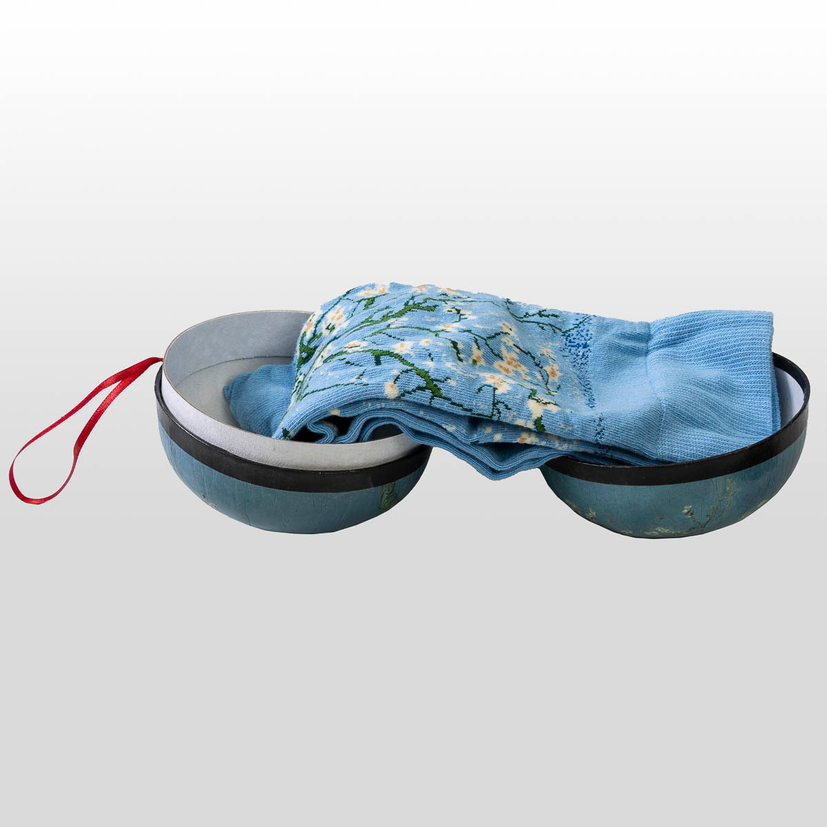 Calcetines en una bola de regalo de Navidad - Van Gogh : Almendro en flor (calcetines en la bola regalo abierta)