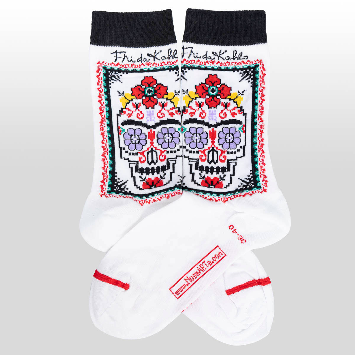 Calcetines de Frida Kahlo: Cráneo del día de los muertos (detalle 1)
