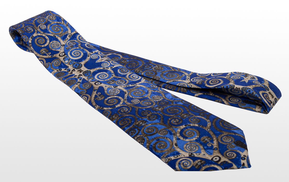 Cravate Gustav Klimt - L'arbre de vie (bleu) (détail)