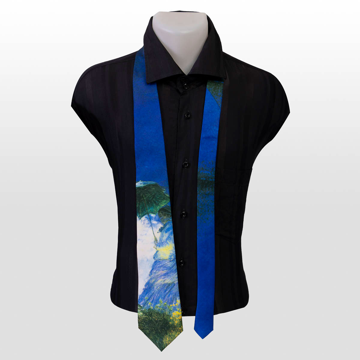 Claude Monet tie: Lady with umbrella (on mannequin)