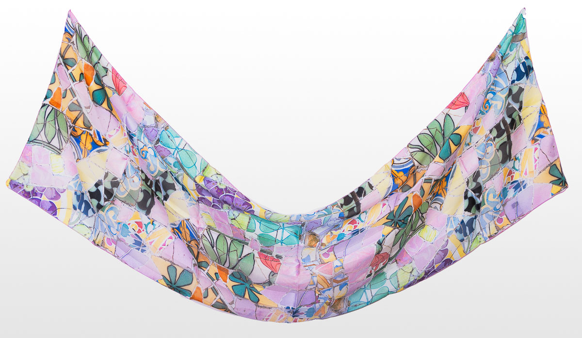 Silk scarf of Gaudi : The Moorish flowers - 140 x 40 cm