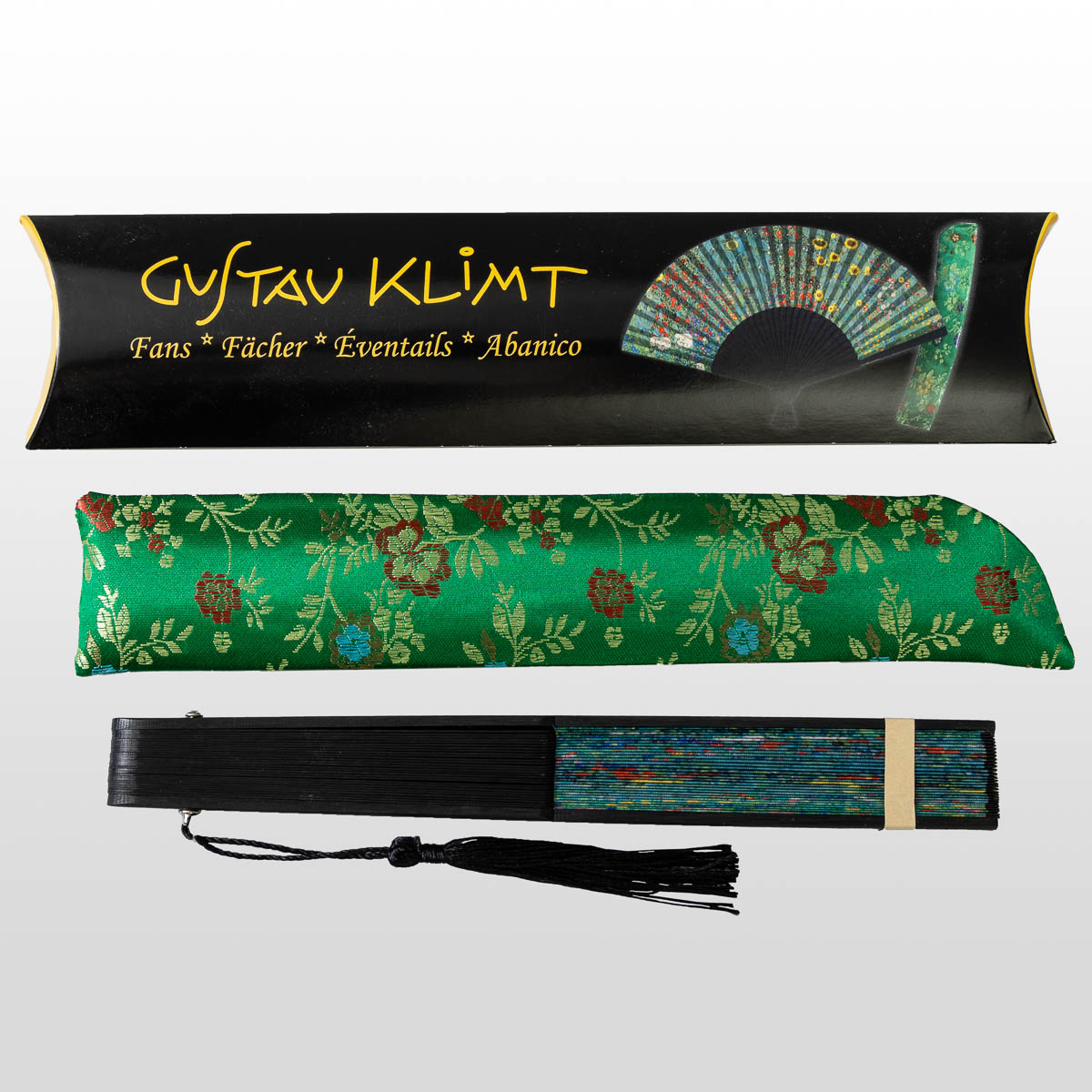 Eventail en bambou Gustav Klimt : Jardin en fleur (détail 1)