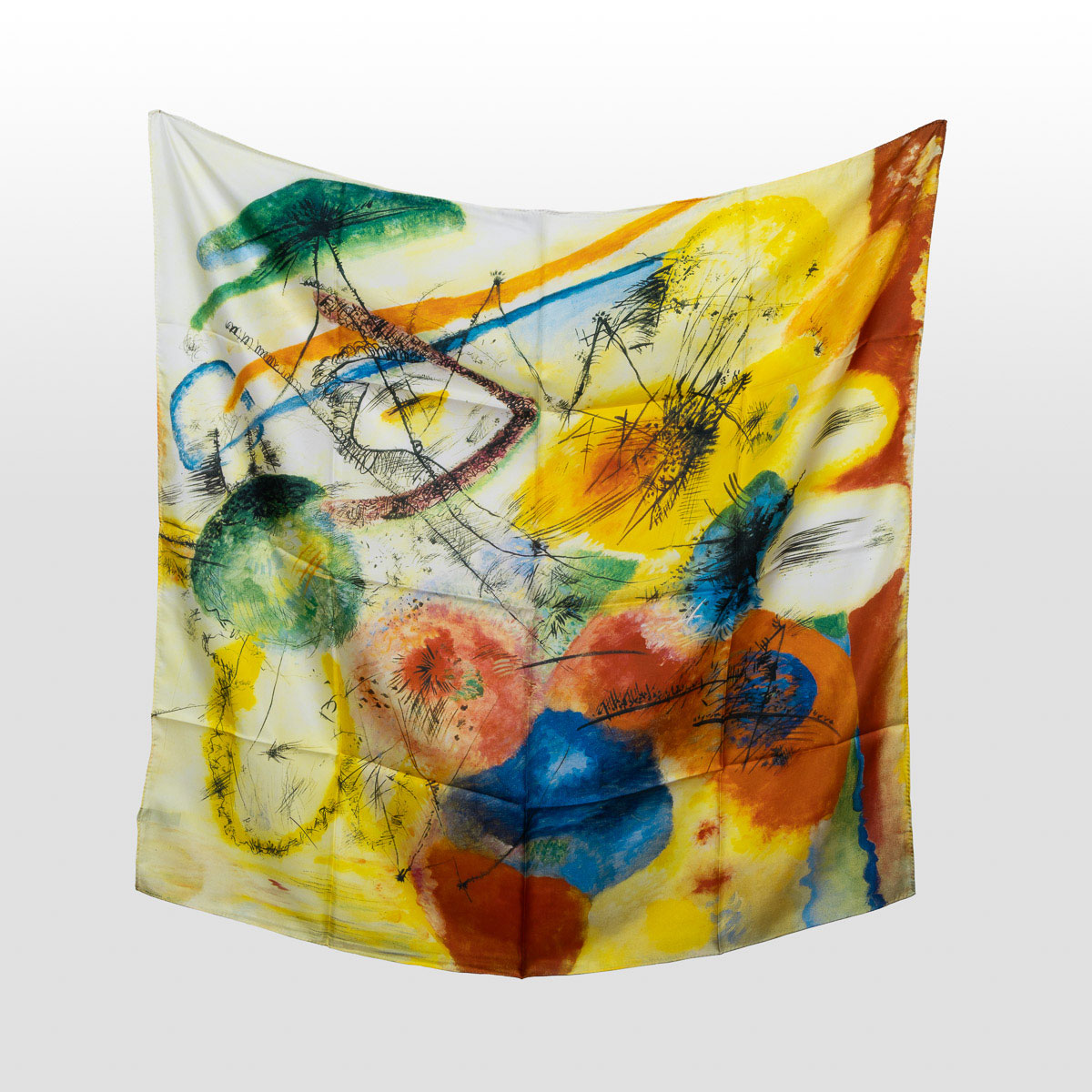 Foulard, carré de soie Kandinsky - Black Lines (déplié)