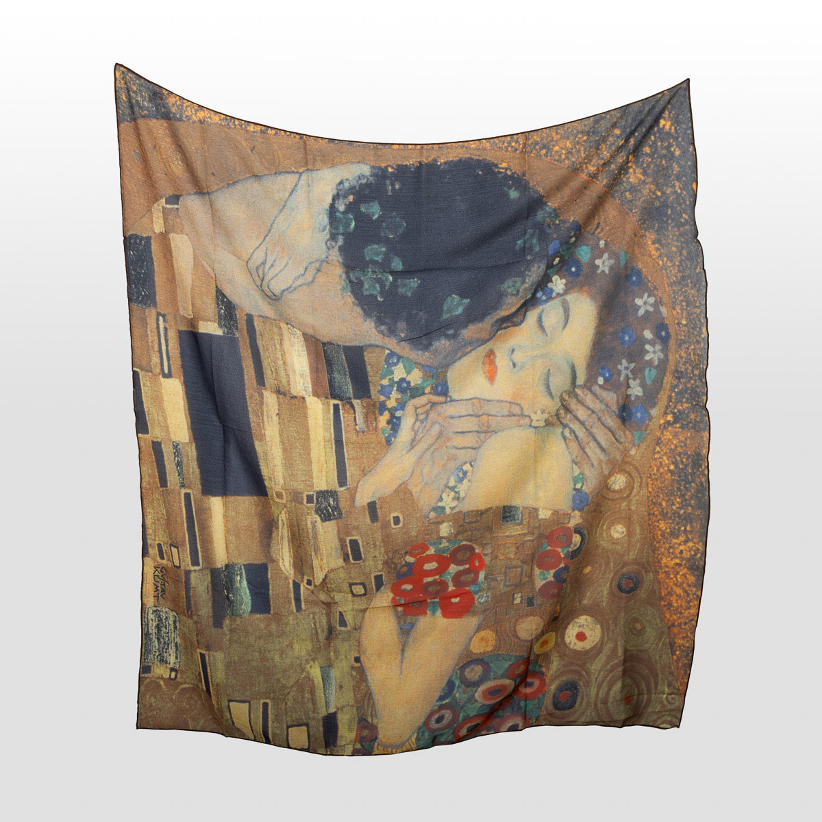 Foulard carré mousseline Gustav Klimt - Le baiser - 90 x 90 cm (déplié)