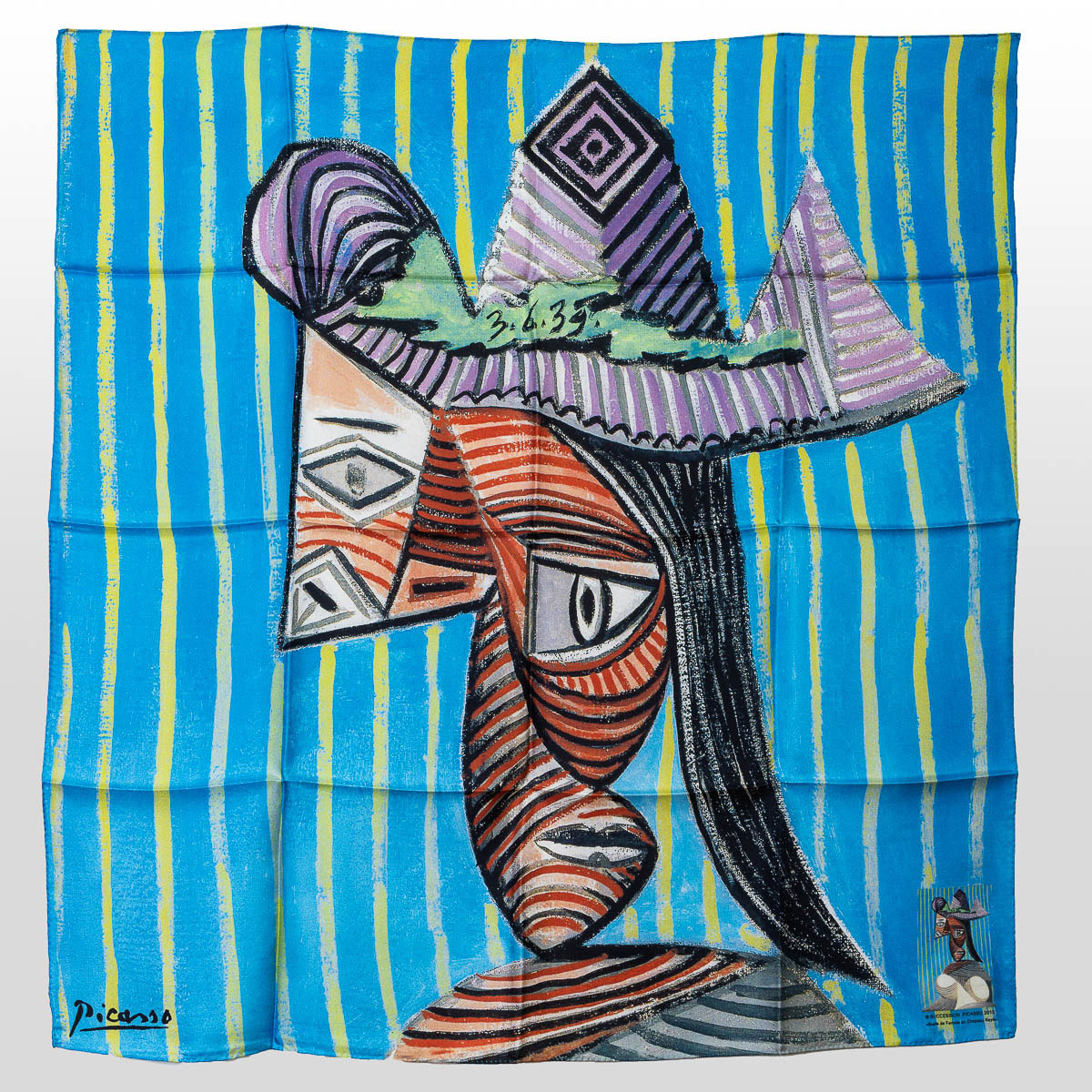 Picasso Scarf - Bust of a woman wearing a striped hat (unfolded)