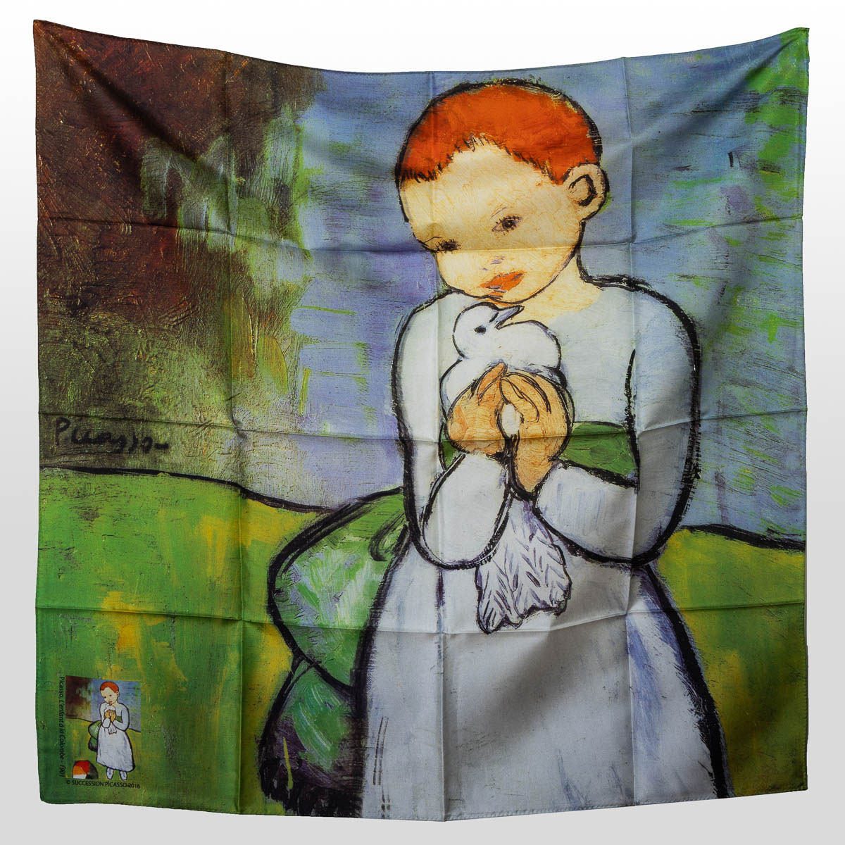 Silk square scarf Picasso - Child with Dove (unfolded)