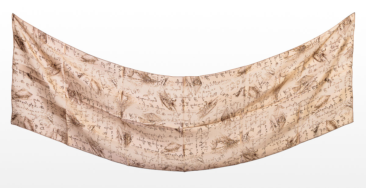 Foulard Léonard De Vinci - Codex (Beige) (déplié)