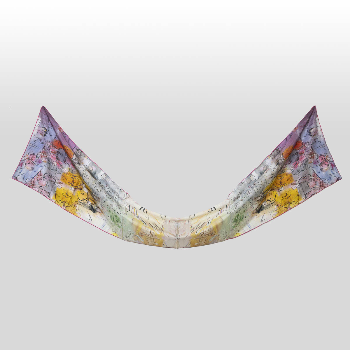 Foulard en soie Raoul Dufy : Violons (La fée électricité), déplié