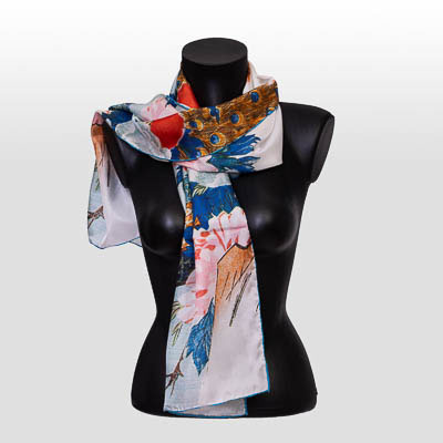Echarpe, foulard en soie Hiroshige : Paon et pivoines