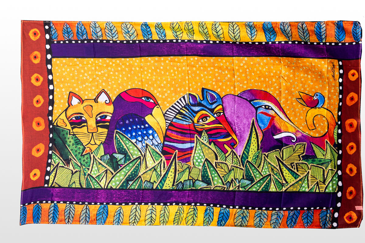 Bufanda (o pareo) Laurel Burch : Jungle songs Naranja (desplegado)