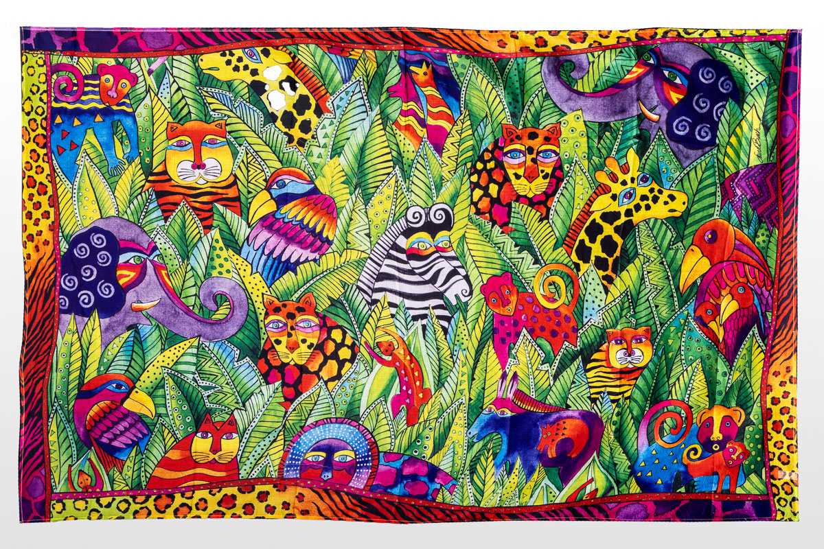 Laurel Burch Scarf (or sarong) - Jungle songs Green (unfolded)