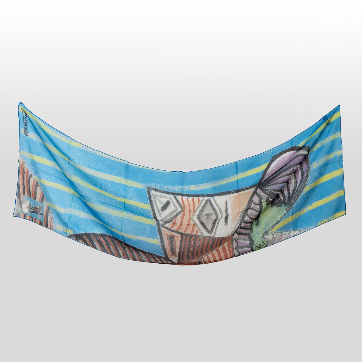 Picasso Scarf - Bust of a woman wearing a striped hat (unfolded)