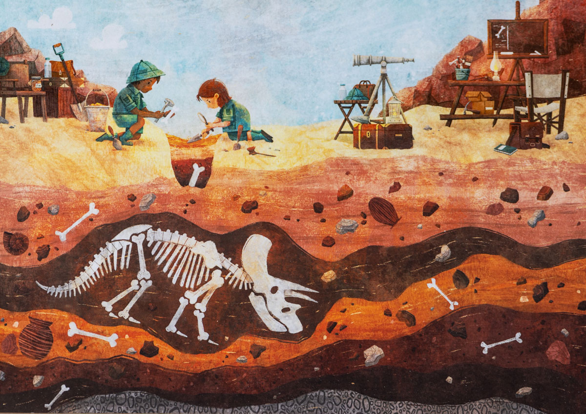 Puzzle di legno per bambini : Scavo di dinosauri