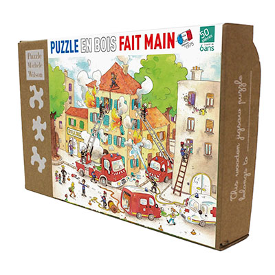Puzzle di legno per bambini Laure Cacouault : I pompieri (scatola)