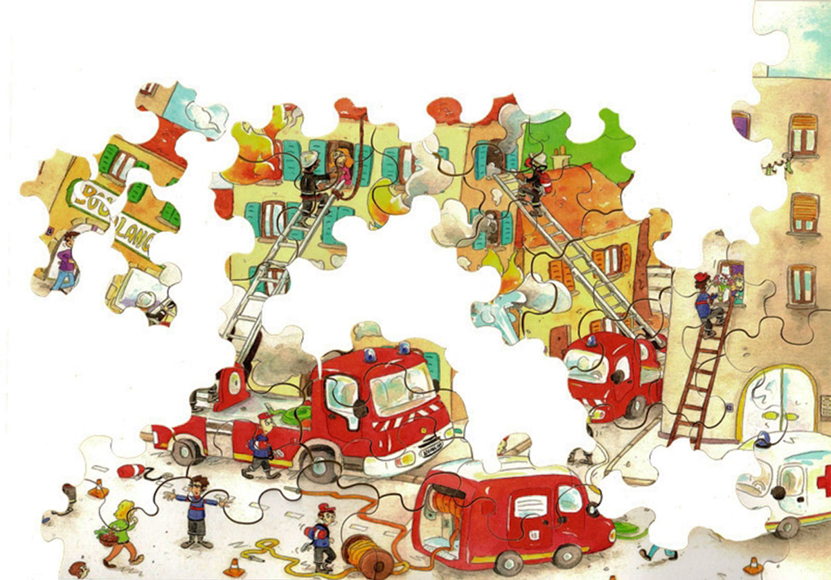 Puzzle di legno per bambini Laure Cacouault : I pompieri (pezzi)