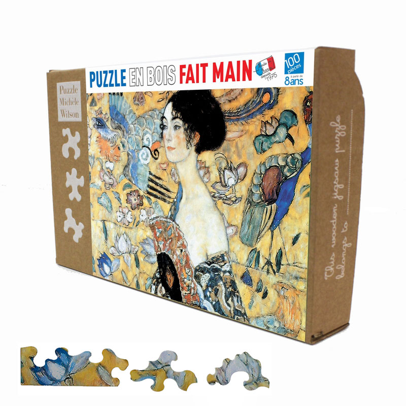 Puzzle enfant en bois Gustav Klimt : La dame à l'éventail (boîte)