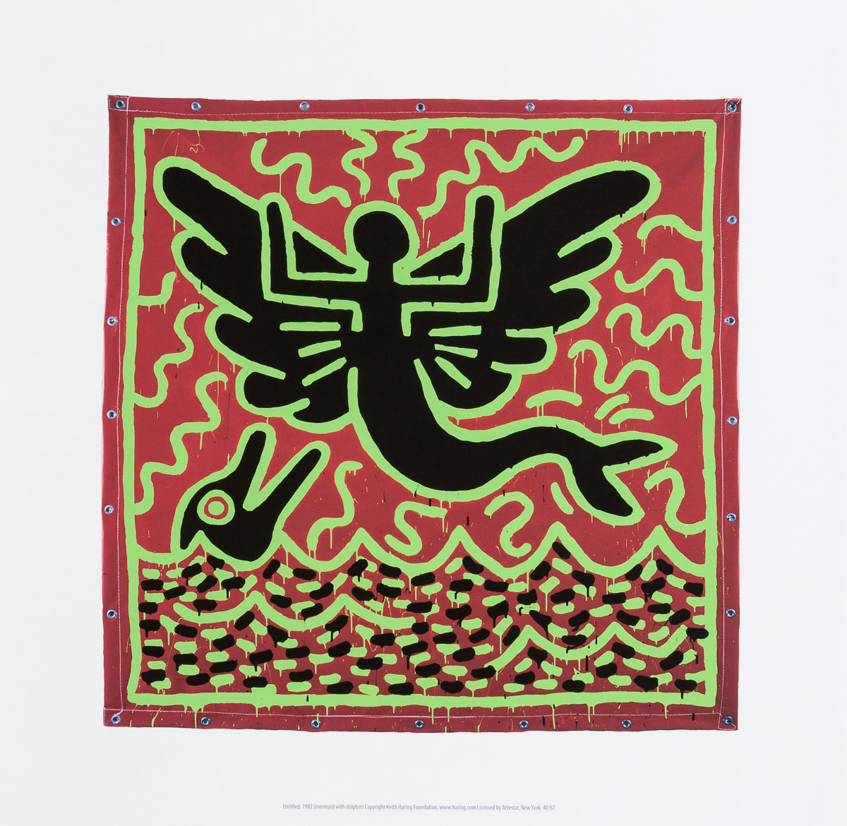 Affiche Keith Haring : Mermaid with dolphin (1982) - Affiche