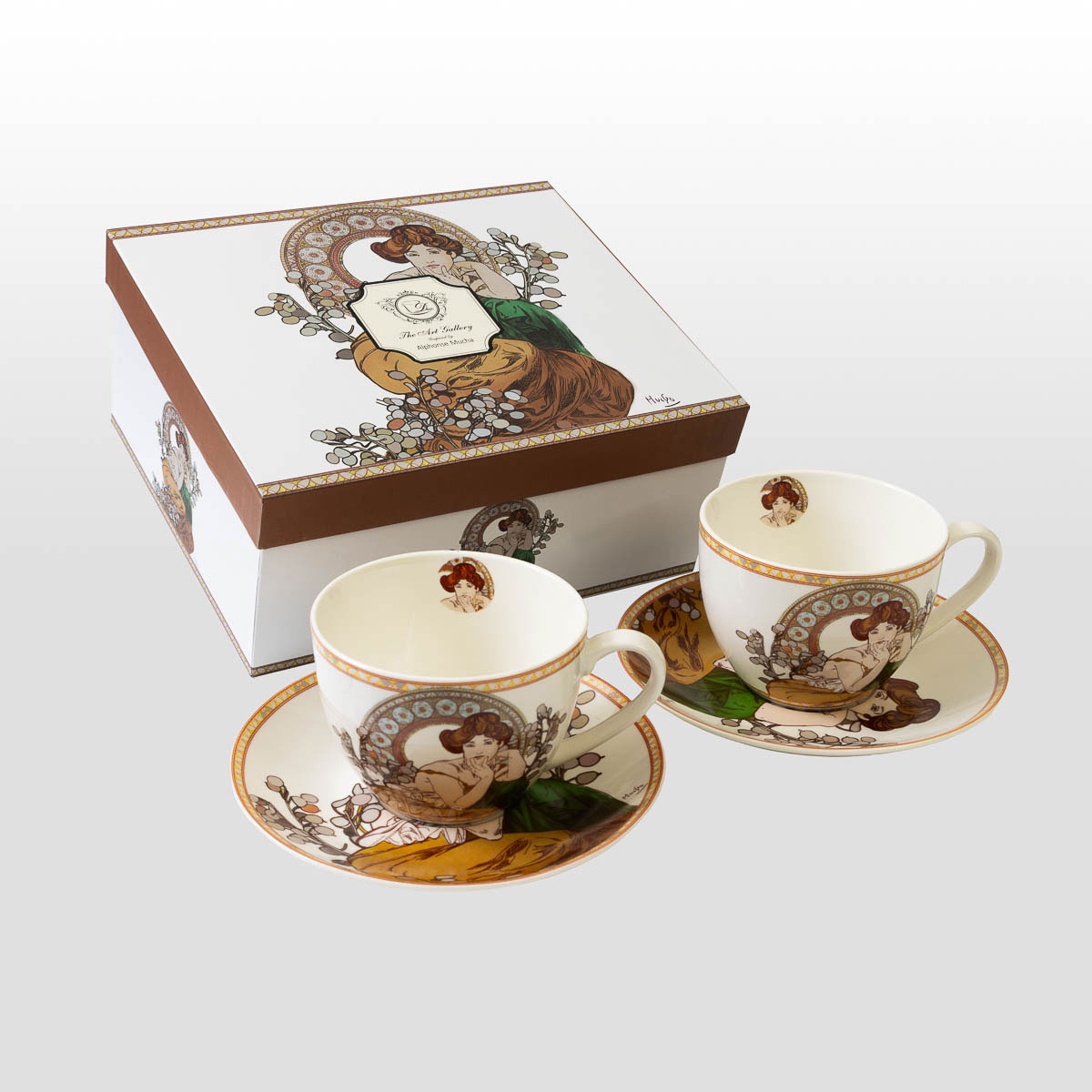 Tea cup duo Mucha: Topaz - white